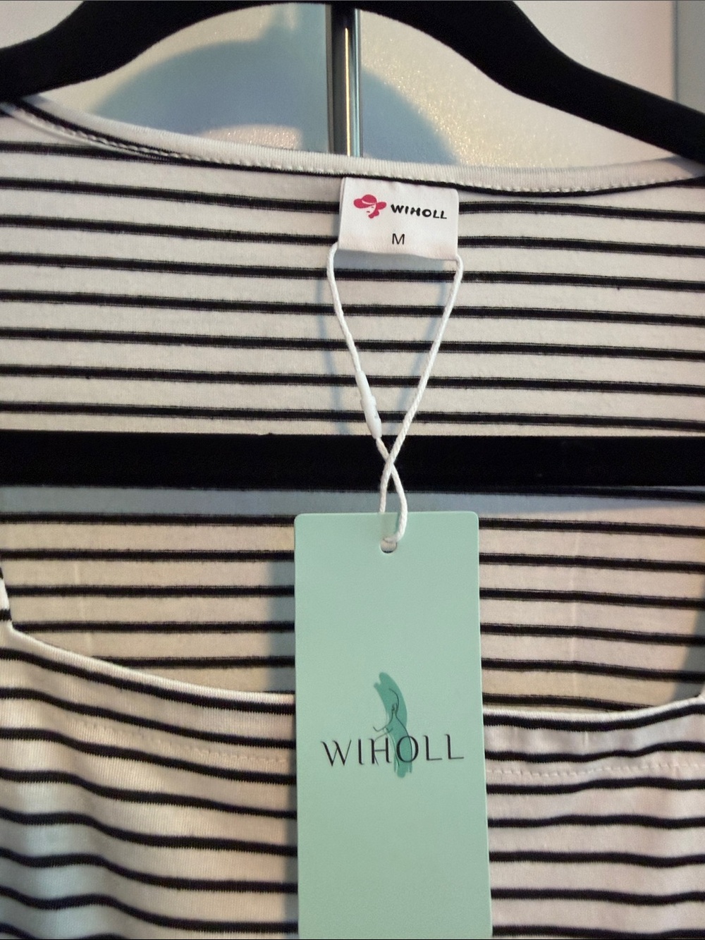 Women's Black & White Striped Square Neck Top - Picture 2 of 4